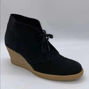 J. Crew Factory Suede Wedge Lace Up Black Bootie
